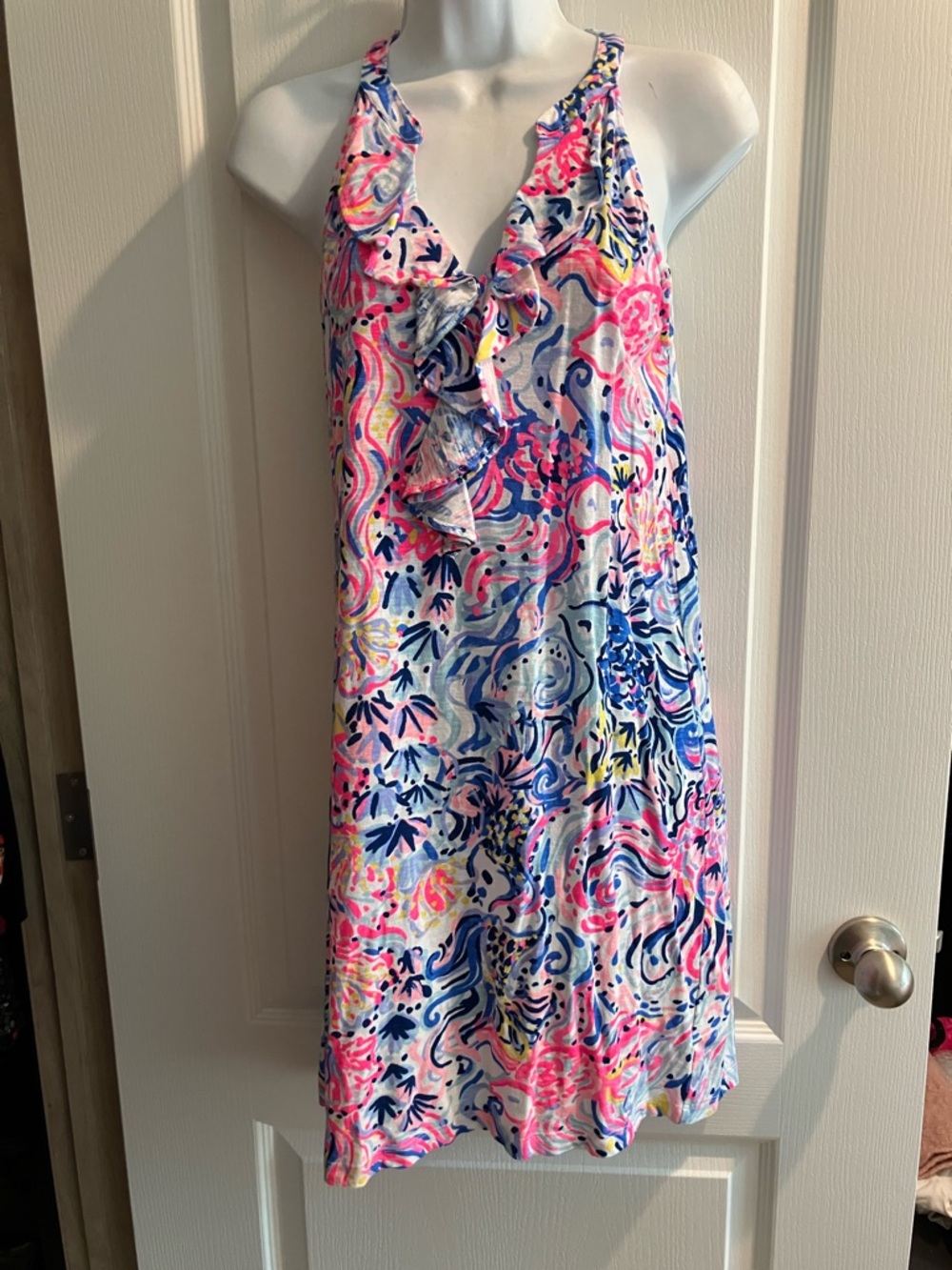 Lily Pulitzer Shay Colorful Ruffle V-Neck Sleeveless Dress